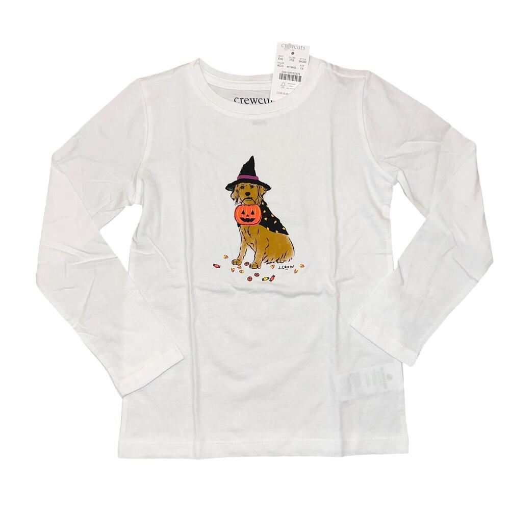 NWT J. Crew Girls' White W/Halloween Witch Pumpkin Dog Graphic Tee
